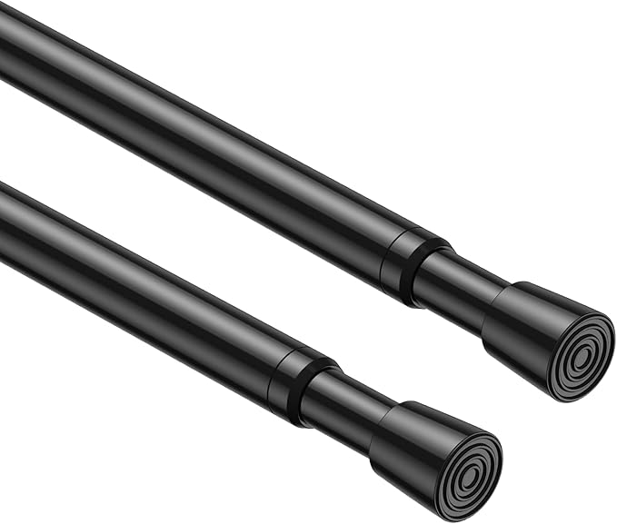 2PCS Tension Curtain Rod 33 to 59 Inch,Black Short Curtain Rods No Drilling,Loaded Expandable Spring Curtain Rods for Windows