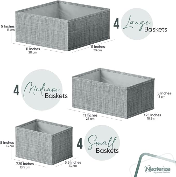 Drawer Organizer Clothes Set of 12 Grey - Dresser Organizer For Nursery, Bedroom, Closet - The Perfect Baby Clothes Organizer