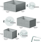 Drawer Organizer Clothes Set of 12 Grey - Dresser Organizer For Nursery, Bedroom, Closet - The Perfect Baby Clothes Organizer