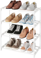 Metal Small Shoe Rack,Stackable Kids Shoe Stand,Narrow Shoe Storage Shelf for 8-10 Pairs of Shoes Entryway and Closet Hallway