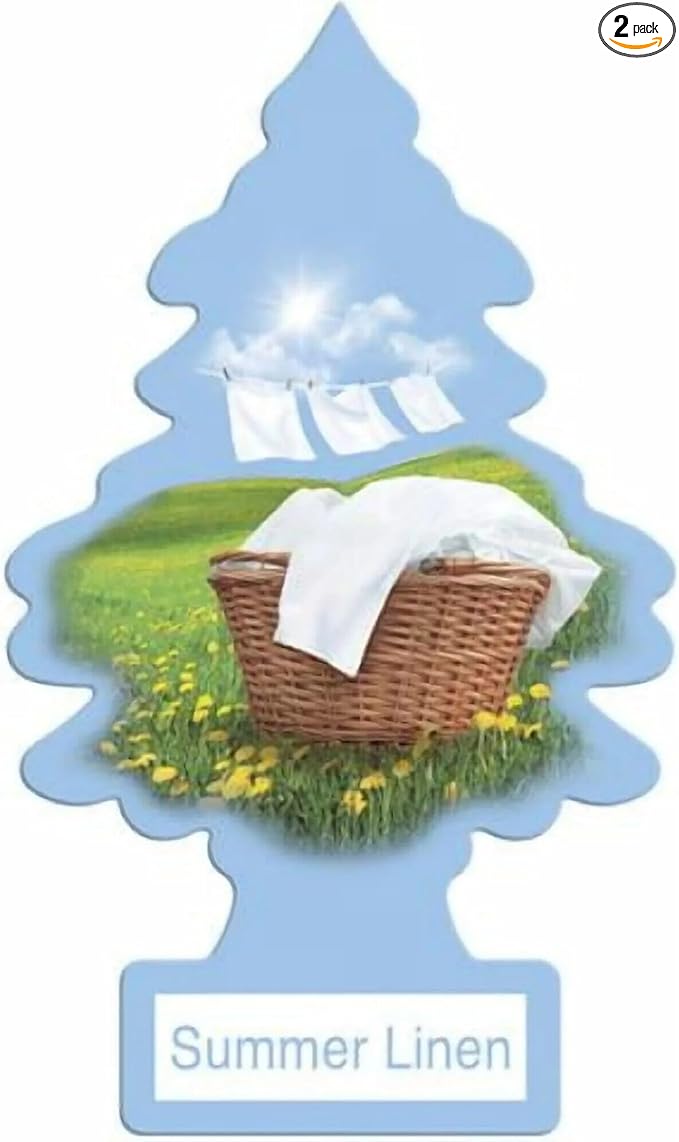 Little Trees Cardboard Hanging Car, Home & Office Air Freshener, Summer Linen (Pack of 12)