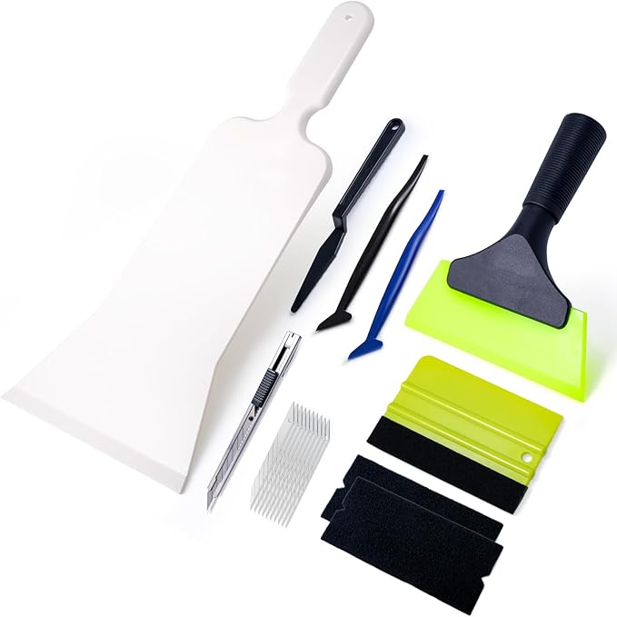 FOSHIO Bulldozer Squeegee Window Tint Kit, Car Squeegee for Windshields, Back Window, Felt Squeegee & 2 Felt Tape, Utility Knife & 10PCS Blades, 2 Micro Squeegee & Corner Squeegee Vinyl Wrap Tools