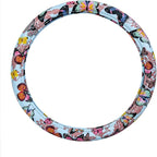 CAR-GRAND Pretty Colorful Butterfly Steering Wheel Cover, Universal 14.5-15 Inch Anti-Slip Leather Car Wheel Protector for Wo