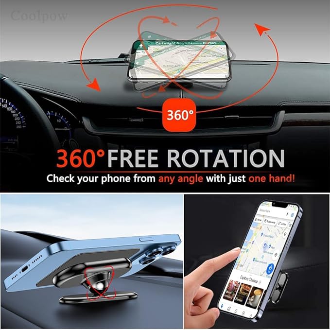 【2-Pack】 Magnetic Phone Holder for car, [ Super Strong Magnet ] [ with 4 Metal Plate ] Cell Phone carmount for iPhone Magnetic [ 360° Rotation ] Universal Dashboard Adhesive Car Magnetic Phone Mount