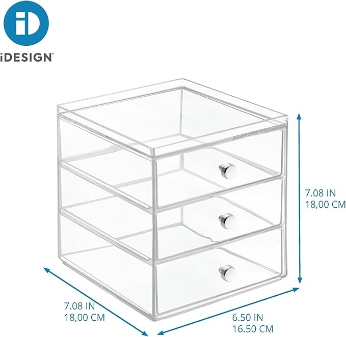 Clarity Cosmetic Organizer for Vanity Cabinet to Hold Makeup, Beauty Products - 3 Drawer, Clear