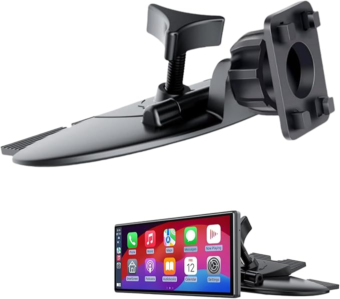 CD Slot Mount for Carplay Screen 17mm Ball Adapter with 4-Button Lock Compatible with 7-10.26 Inch Portable Car Play Baby Camera Monitors Cell Phone Replacement Cd Mount