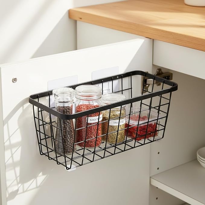 4 set Hanging Wall Basket Organizer,Over the Cabinet Door Wire Baskets for Organizing -Space-Saving Hanging Baskets for Organ