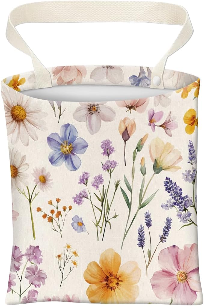 Car Trash Can, Cute Car Trash Bag, Hanging Car Organizer and Storage Bag, Trash Bin for Car Accessories, Vehicle, Travelling, Camping Cute Purple Flower