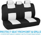BDK PolyPro Car Seat Covers Full Set in White on Black, Front and Rear Split Bench Seat Covers for Cars, Easy to Install Car 