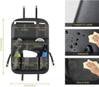 Tsumbay Car Backseat Organizer with Tablet Holder,9 Storage Pockets Foldable Table Tray Seat Back Protectors Kick Mats -PU Leather 1Pck