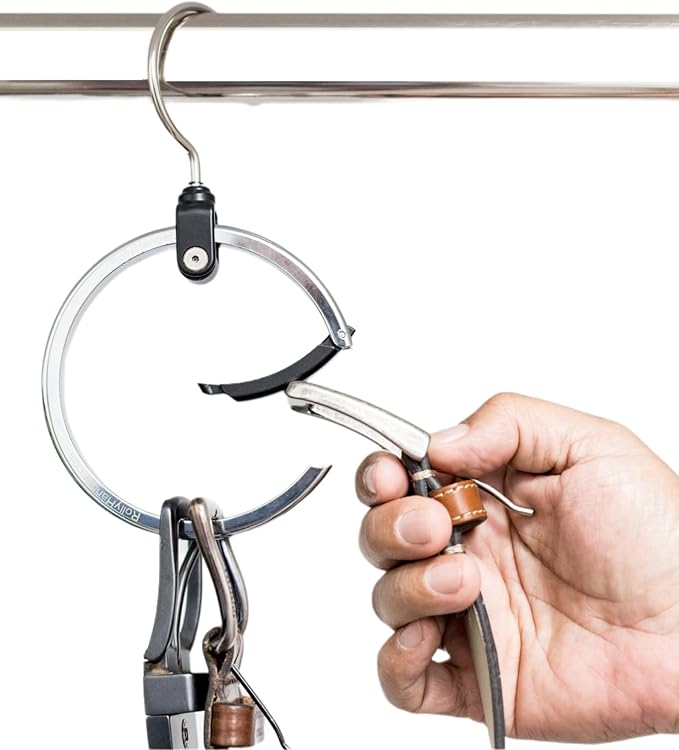 Rolly Hanger® Closet Space Saver – Premium Rotating Aluminum Organizer for Belts, Ties, Hats & Handbags – Heavy Duty 360° Swi