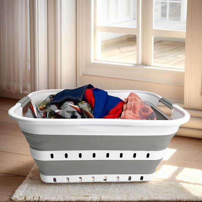 SAMMART 42L (11 gallon) Collapsible Plastic Laundry Basket - Foldable Pop Up Storage Container/Organizer - Space Saving Hampe