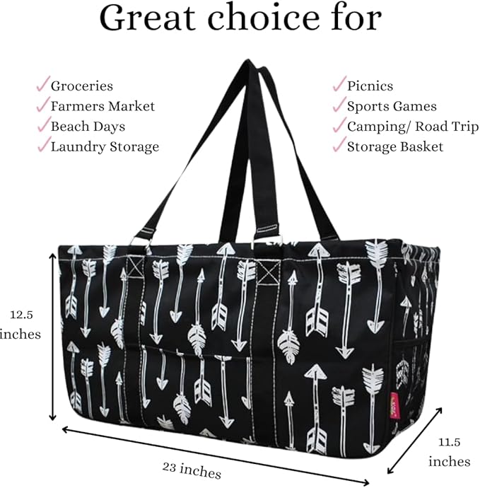 NGIL Extra Large Utility Tote Reusable Grocery Bag Oversized Collapsible for Groceries, Storage, Picnic, Beach (Arrow-black)