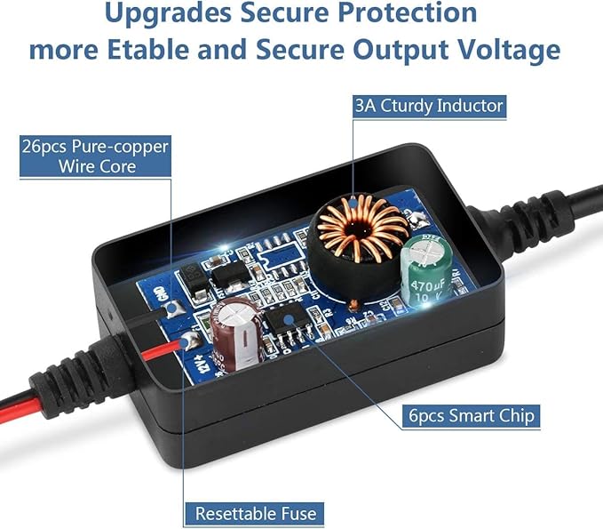 Upgraded Dash Cam Hardwire Kit, Type-C USB Hard Wire Kit 12V-24V to 5V Hardwire Kit with Low Voltage Protection 13ft Dash Cam Charger Power Cord for Dashcam GPS Power Supply Radar Detectors and More