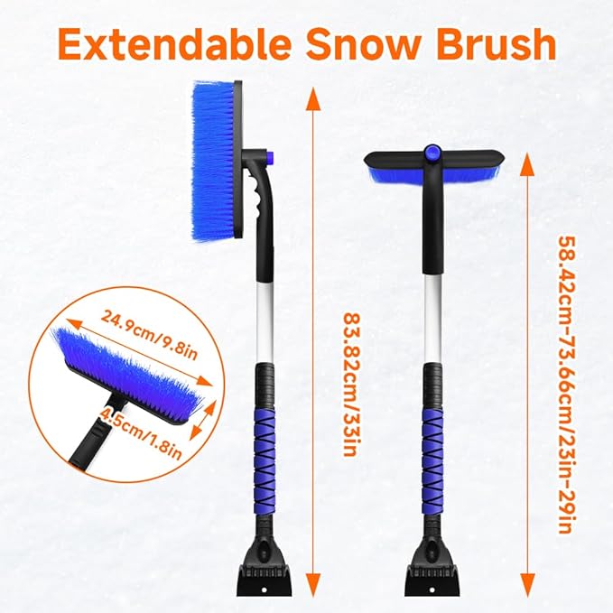 Snow Brush with Ice Scraper, Ice Scrapers, Car Windshieldand Extendable Snow Brush with Foam Grip and 360° Pivoting Brush Head, Detachable Snow Scrapers & Ergonomic Foam Grip for Cars (Blue)