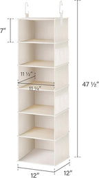 StorageWorks 6-Shelf Hanging Closet Organizer, Hanging Shelves for Closet, Fabric, Mixing of Beige, White & Ivory, 12" D x 12
