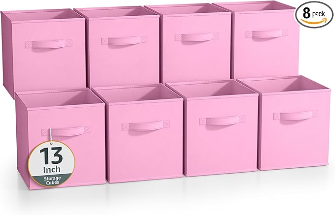 Sorbus 13 Inch Storage Bins - Sturdy Collapsible Fabric Storage Cubes with Handle - 8 Foldable Baskets for Organizing Clothes