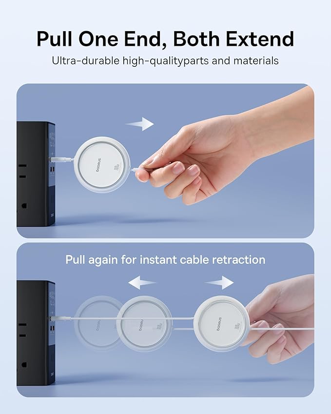 Baseus USB C to USB C Cable, 100W Retractable USB C 5A Fast Charging Cable, 4-Stage Length Preset USB Type C Charger Cord for