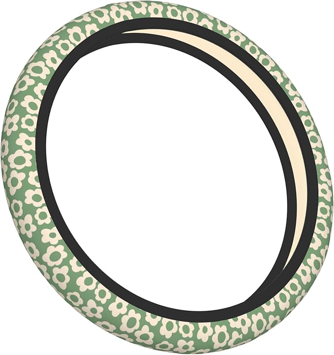Vintage Groovy Flowers Steering Wheel Cover Cute Universal 15 Inch Car Accessories Protector for Women Fit Auto SUV Sedan Van