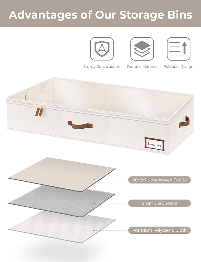StorageWorks Extra Large Under Bed Storage Containers with Clothes Hanger 30 Pack