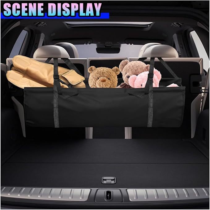 Hanging Car Trunk Organizer, Large Capacity Backseat Storage Bag with Adjustable Straps, Waterproof Collapsible Cargo Bag