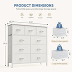 DUMOS Dresser for Bedroom, Storage Organizer with 9 Drawers, Chest of Drawers with Fabric Bins, Sturdy Metal Frame, Wood Tabl