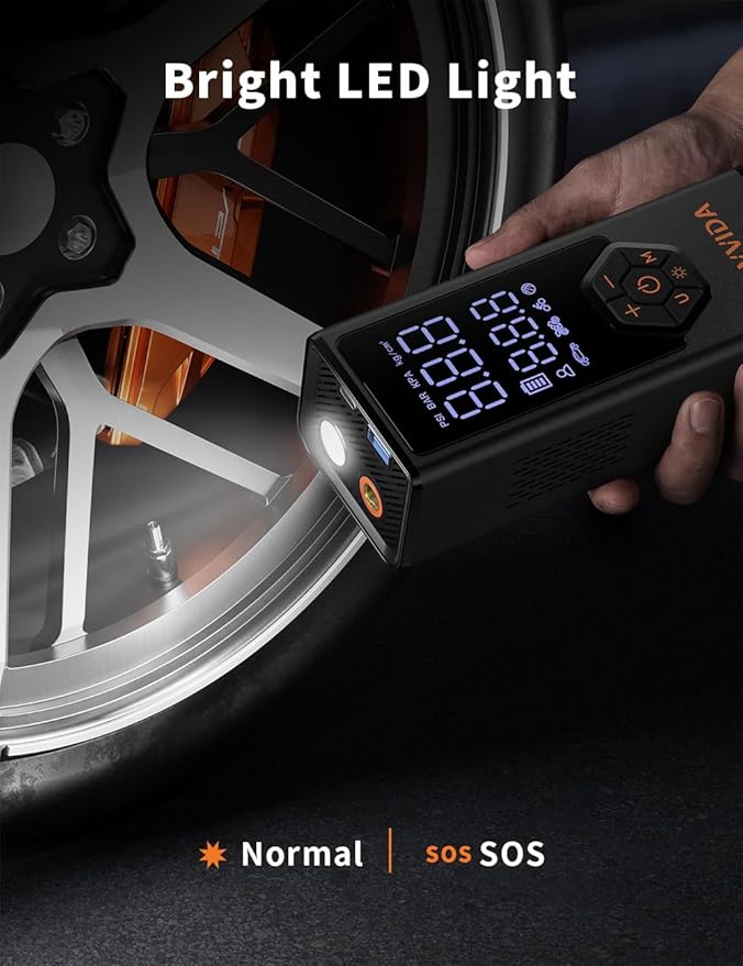 Tire Inflator Portable Air Compressor, Air Pump for Car Tires, 7800 mAh Battery, 12V DC, 150 PSI, 40L/min Air Flow, Fast Inflation, Portable air pump for MPV, SUV, Car, Motorcycle, Bike, Ball