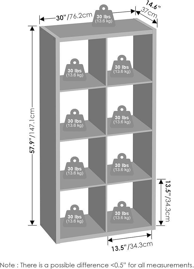Furinno Simple Cube Storage Organizer, 8-Cube Display Shelf, Open Back Shelving Unit, Storage Shelves, Extra Thick Frame, for