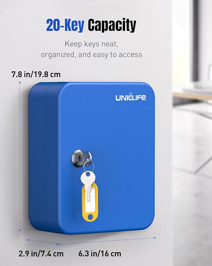 Uniclife 20 Keys Key Lock Box, Wall Mount Key Box, Lock Box for Keys, Key Lockbox with Tags, Key Cabinet, Key Holder Storage 