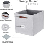 DECOMOMO Storage Baskets, 13x15x13 Storage Cube Bins with Labels for Organizing Shelves (Kallax / 4pcs, Light Grey)
