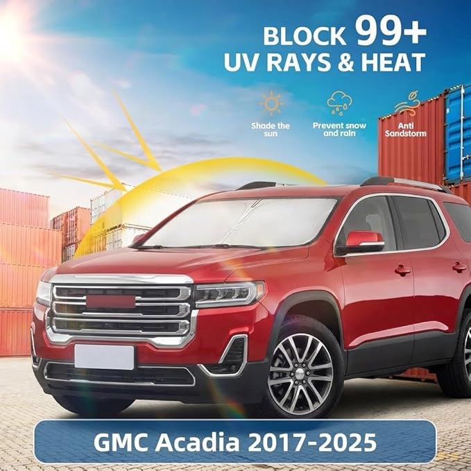 Windshield Sun Shade for GMC Acadia 2017-2023 Sunshade Front Window Shade Custom Fit Acadia Accessories Sun Visor Foldable Shade Blocks UV Rays Accessories