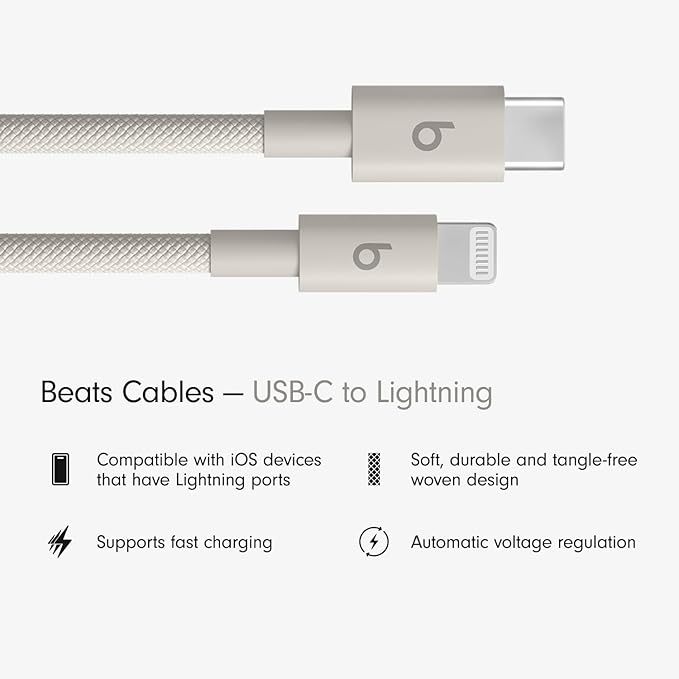 Beats USB-C to Lightning Woven Cable Fast Charging Durable/Tangle-Free Compatible Charger for Apple Devices w Lightning Ports