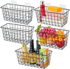 JUNCHU CHERRY 5 Pack Hanging Storage Basket, Bathroom Basket, Household Goods, with Traceless Tape, no Drilling, for Cabinet 