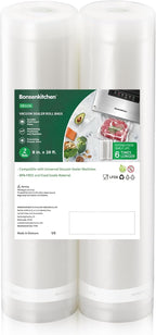 Bonsenkitchen Vacuum Food Sealer Rolls Bags, 2 Packs 8 in x 20 ft, BPA Free, Durable Commercial Customized Size Bags for Stor