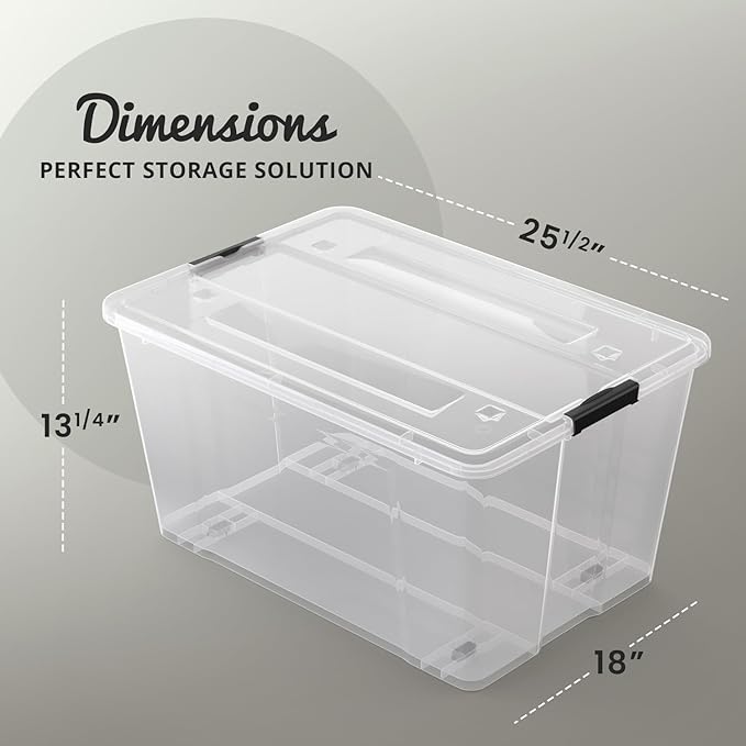 Lifetime Appliance Parts 4 PACK 75 Qt. Plastic Storage Bin Tote Organizing Container with Ultra Durable Lid & Secure Latching