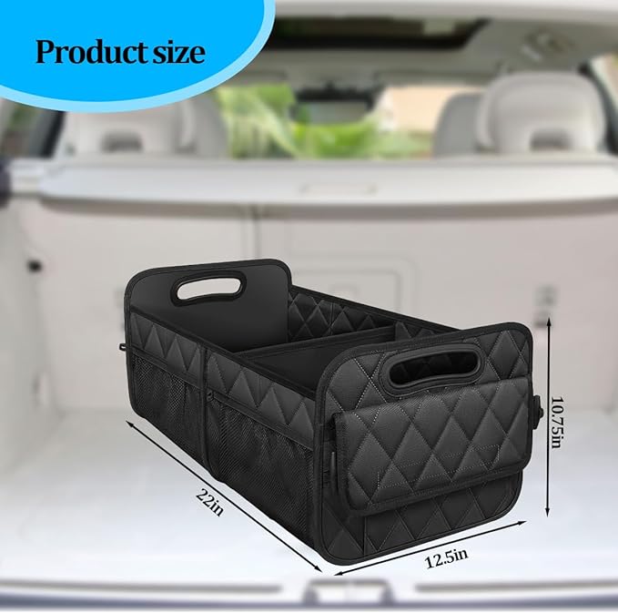 Car Trunk Organizer, Collapsible Sturdy Multi-Compartment Vehicle Cargo Storage Bag, Removable Automotive Trunk Organization