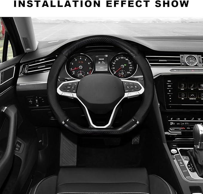 Car Breathable Steering Wheel Cover, Carbon Fiber Wear-Resistant D Shape Steering Wheel Protector for Comfy Grip, Universal N