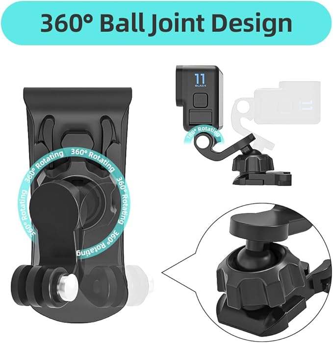 SUREWO Car Sun Visor Mount, Quick Clip Sun Visor Mount with Universal Ball J Hook Compatible with GoPro Hero 13 12 11 10 9 8 7 6 5 Black,DJI Osmo Action 5 pro/4/3,AKASO and More