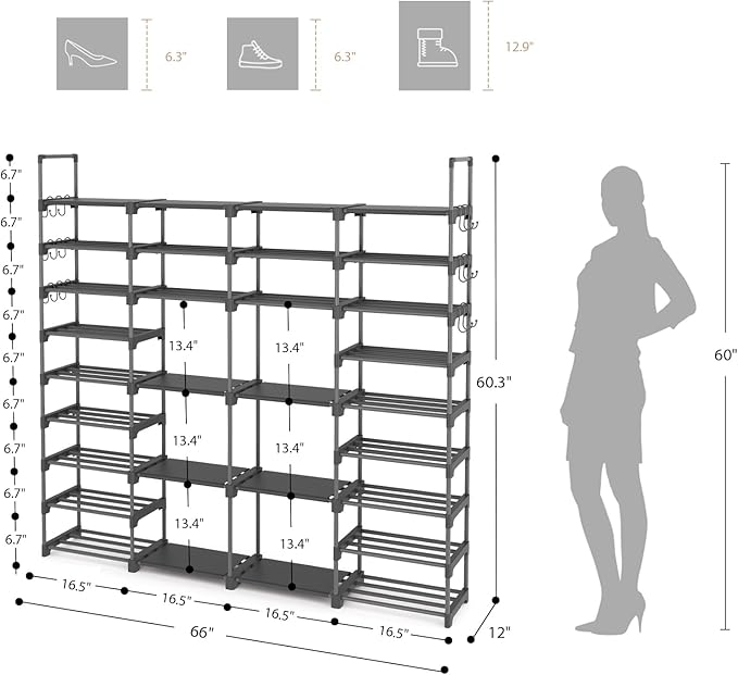 ROJASOP Large Shoe Rack Organizer for Entryway Closet 64-68 Pairs 9-Tier Heavy Duty Tall Garage Shoe Rack Shoe Shelf Shoes St