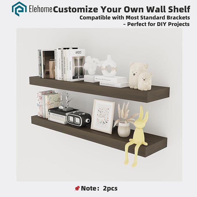 Floating Shelves Board for Wall with Brackets –42" L x 8" W x 2" T Rich Walnut Melamine Wood Floating Shelves for Bathroom, K