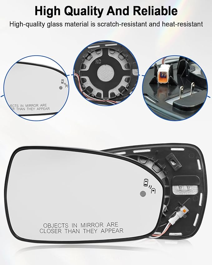 Right Passenger Side Mirror Glass Fit for Ford Fusion 2013-2021, View Convex Mirror Heated with Blind Spot Detection BLIS Replace DS7Z17K707C DS7Z-17K707-C