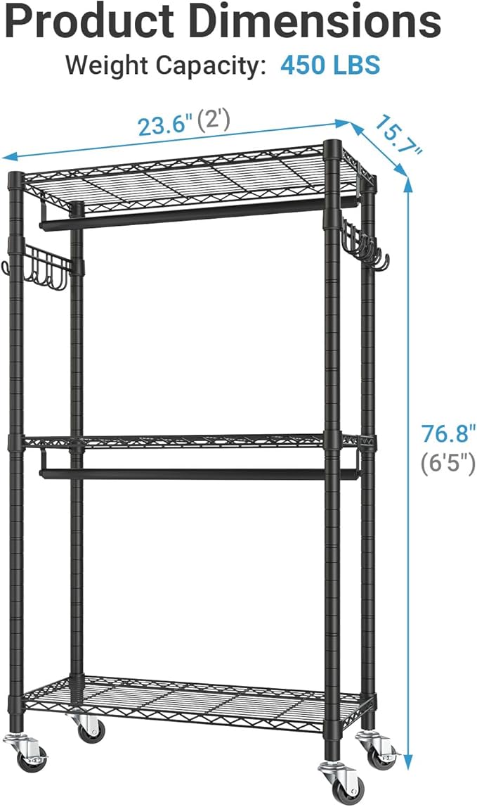 VIPEK R2 Mini Rolling Clothes Rack Heavy Duty Clothing Rack for Hanging Clothes Adjustable Portable Closet Metal Clothes Rack