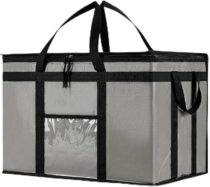NZ home Insulated Bags for Food Delivery (3XL PRO) Grocery Shopping Cooler Bag, Pizza Delivery, Hot & Cold Catering Tote, Reusable, Foldable & Heavy Duty (Gray)