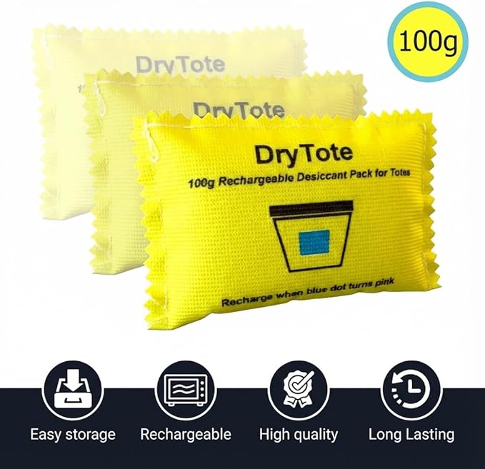 DryTote Rechargeable Desiccant Pack (10 Pack), Ultimate Moisture Absorption, Color Change Indicator, Safe Storage Protection,