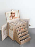 BOOVO Jewelry Box For women, 6 Layer Large Jewelry Organizer With Mirror, Multi-Function Storage Box With Lock, Necklace Hold