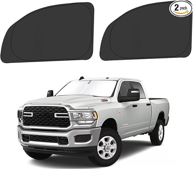 Front Side Window Sun Shade for 2010-2025 Dodge RAM 2500 3500 QuadCab CrewCab MegaCab 4Door, Foldable Window Sunshade Sun Visor Protector, Side Window Shades Blocks UV Rays Heat, Pack of 2