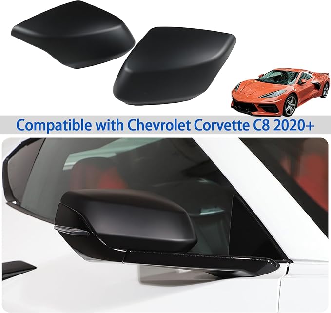 Door Rear View Mirror Cover Cap Compatible with Chevrolet Corvette C8 2020-2026, ABS Side View Mirror Cover, Auto Door Rearview Mirror Protective Trim Cap 2Pcs (Matte Black)