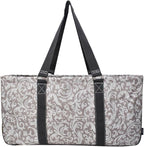 NGIL Extra Large Utility Tote Reusable Grocery Bag Oversized Collapsible for Groceries, Storage, Picnic, Beach (Damask Vine-Gray)