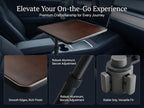 Car Desk for Laptop,360° Rotating Cup Holder Table,Walnut-Colored Wooden Car Laptop Mount,Adjustment Car Desk&Car Table Tray Compatible with Tesla Model 3/Y/S&Most Vehicles