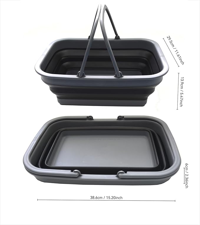SAMMART SAMMART 9.2L (2.37Gallon) Collapsible Tub with Handle - Portable Outdoor Picnic Basket/Crater - Foldable Shopping Bag - Space Saving Storage Container (1, Black)